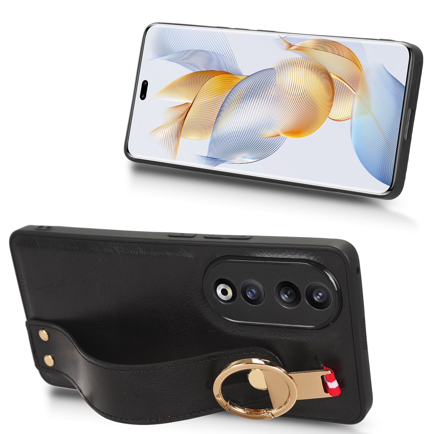 For Honor 90 Wristband Kickstand Phone Case PU Leather+PC+TPU Cover with Bottle Opener
