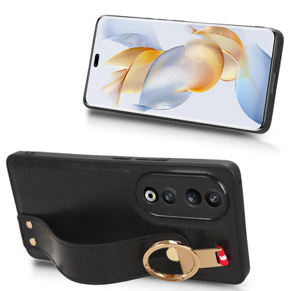 For Honor 90 Wristband Kickstand Phone Case PU Leather+PC+TPU Cover with Bottle Opener
