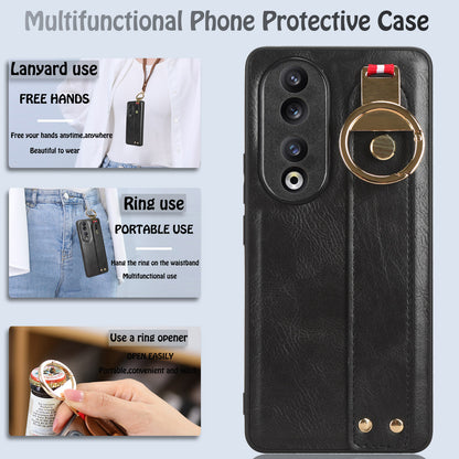 For Honor 90 Wristband Kickstand Phone Case PU Leather+PC+TPU Cover with Bottle Opener