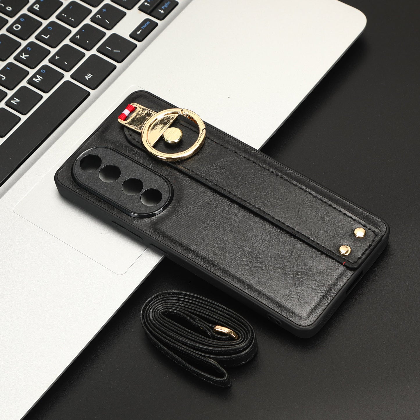 For Honor 90 Wristband Kickstand Phone Case PU Leather+PC+TPU Cover with Bottle Opener