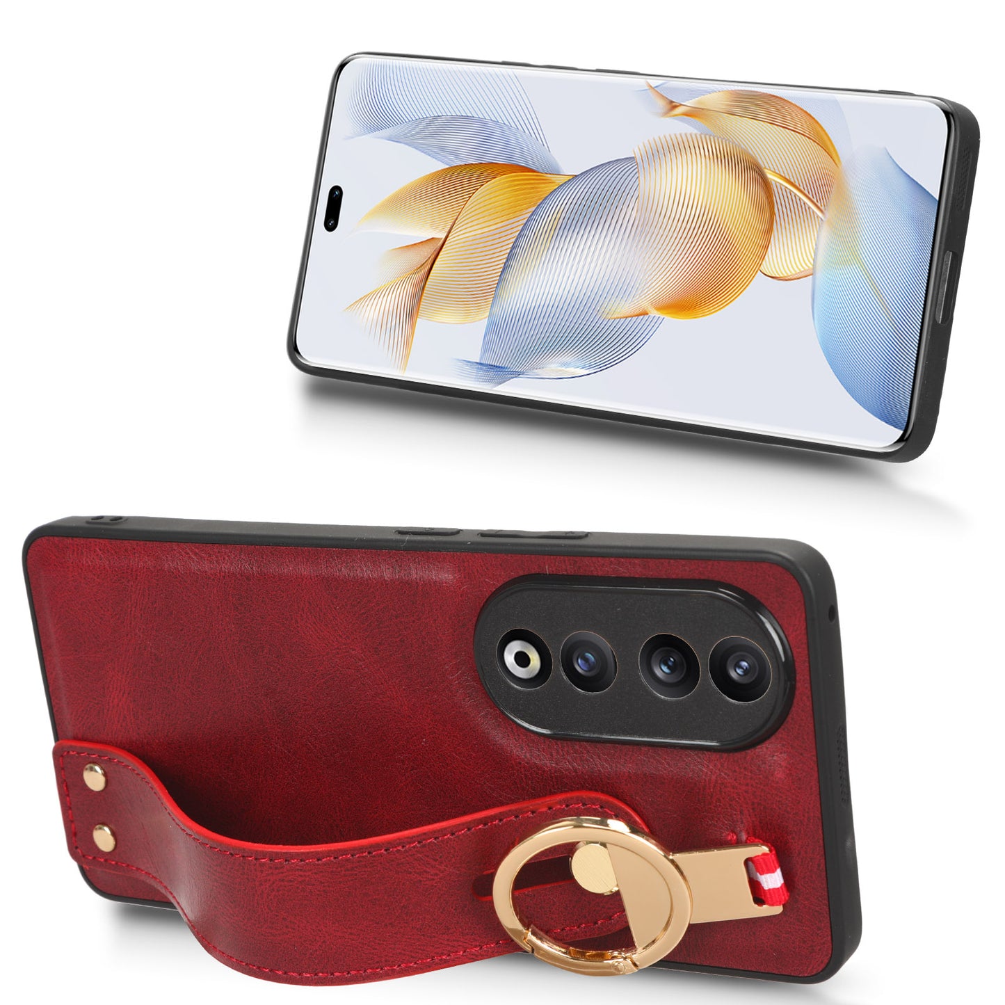 For Honor 90 Wristband Kickstand Phone Case PU Leather+PC+TPU Cover with Bottle Opener