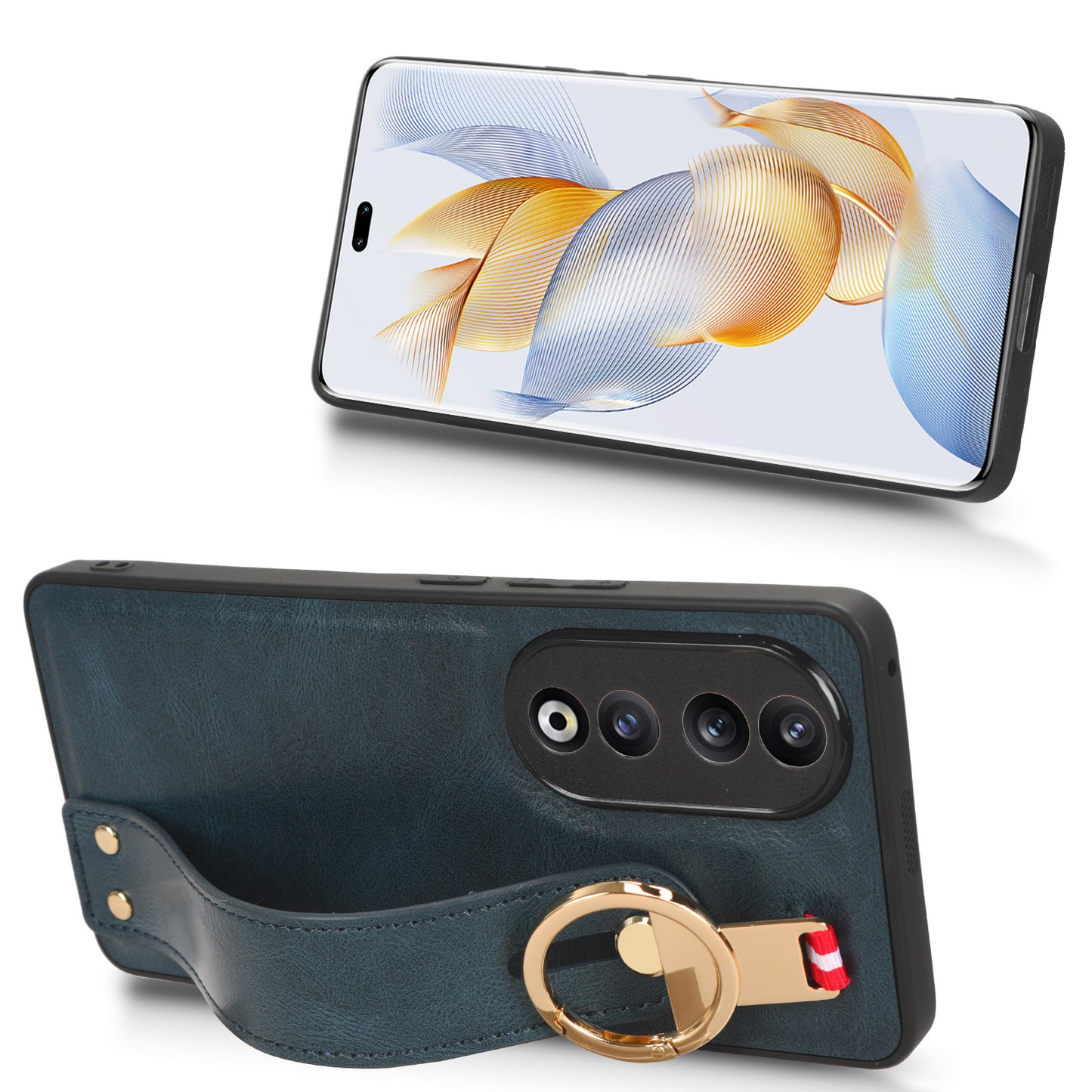 For Honor 90 Wristband Kickstand Phone Case PU Leather+PC+TPU Cover with Bottle Opener