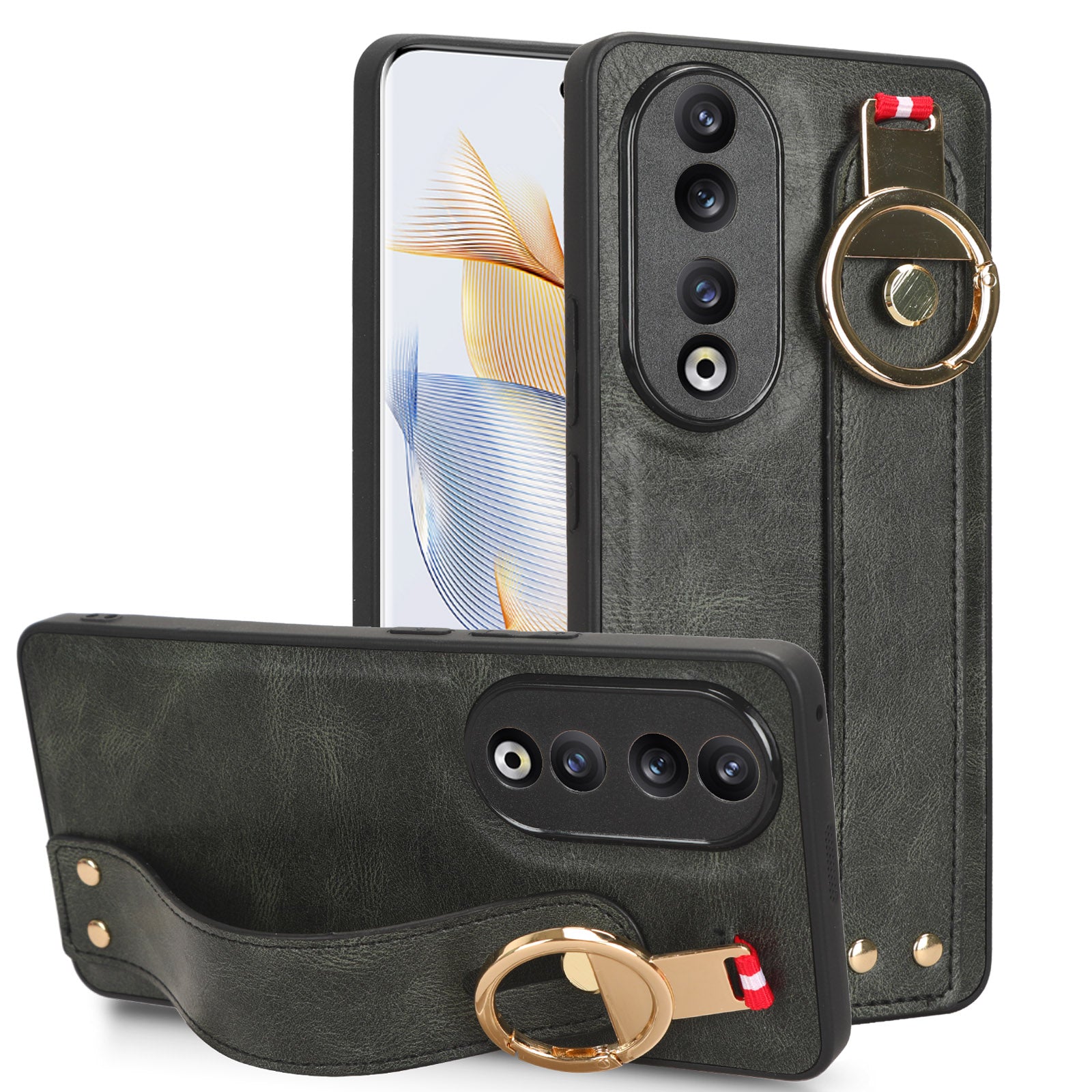 For Honor 90 Wristband Kickstand Phone Case PU Leather+PC+TPU Cover with Bottle Opener