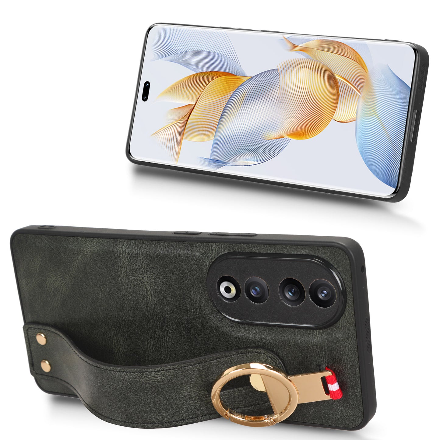 For Honor 90 Wristband Kickstand Phone Case PU Leather+PC+TPU Cover with Bottle Opener