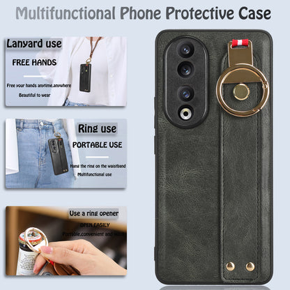 For Honor 90 Wristband Kickstand Phone Case PU Leather+PC+TPU Cover with Bottle Opener