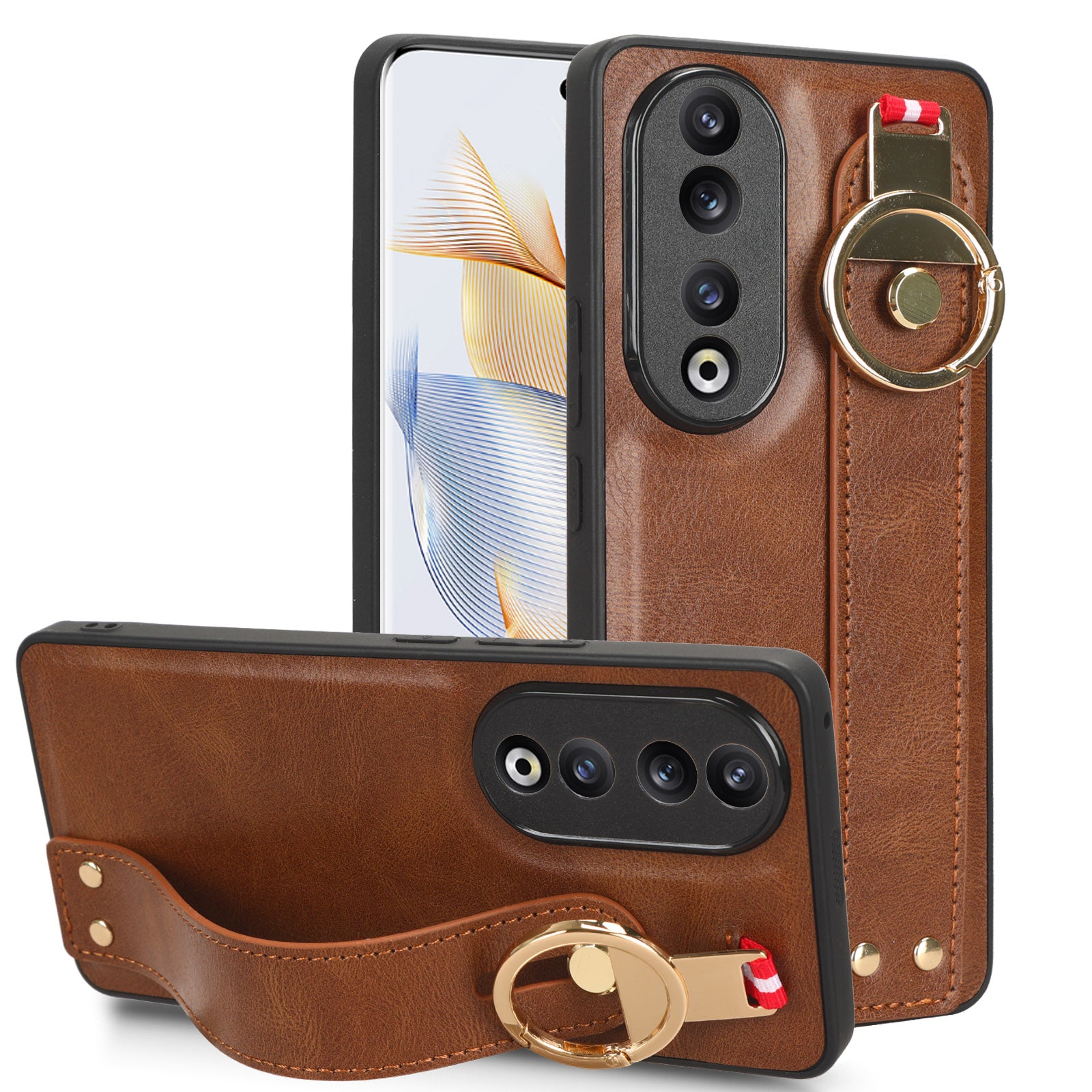 For Honor 90 Wristband Kickstand Phone Case PU Leather+PC+TPU Cover with Bottle Opener