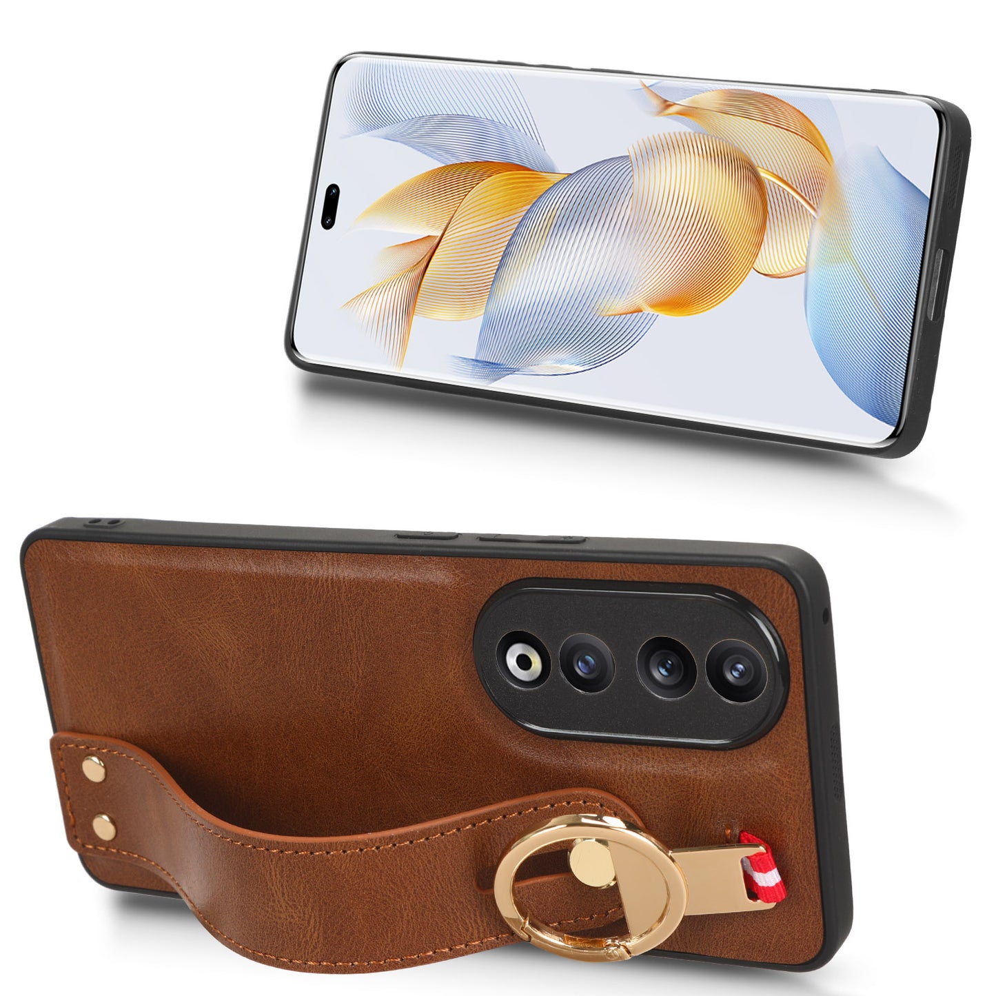 For Honor 90 Wristband Kickstand Phone Case PU Leather+PC+TPU Cover with Bottle Opener