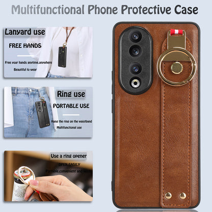 For Honor 90 Wristband Kickstand Phone Case PU Leather+PC+TPU Cover with Bottle Opener