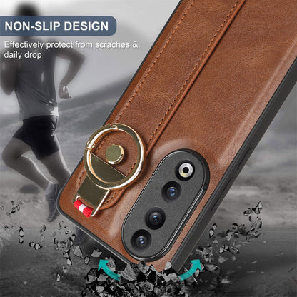 For Honor 90 Wristband Kickstand Phone Case PU Leather+PC+TPU Cover with Bottle Opener