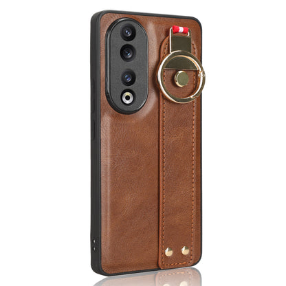 For Honor 90 Wristband Kickstand Phone Case PU Leather+PC+TPU Cover with Bottle Opener