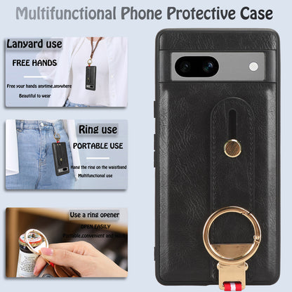 For Google Pixel 7a PU Leather+PC+TPU Phone Case Bottle Opener Wristband Kickstand Cover