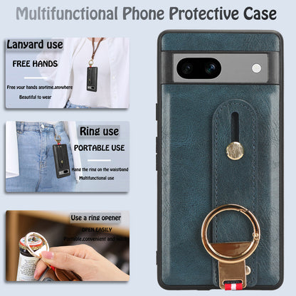 For Google Pixel 7a PU Leather+PC+TPU Phone Case Bottle Opener Wristband Kickstand Cover