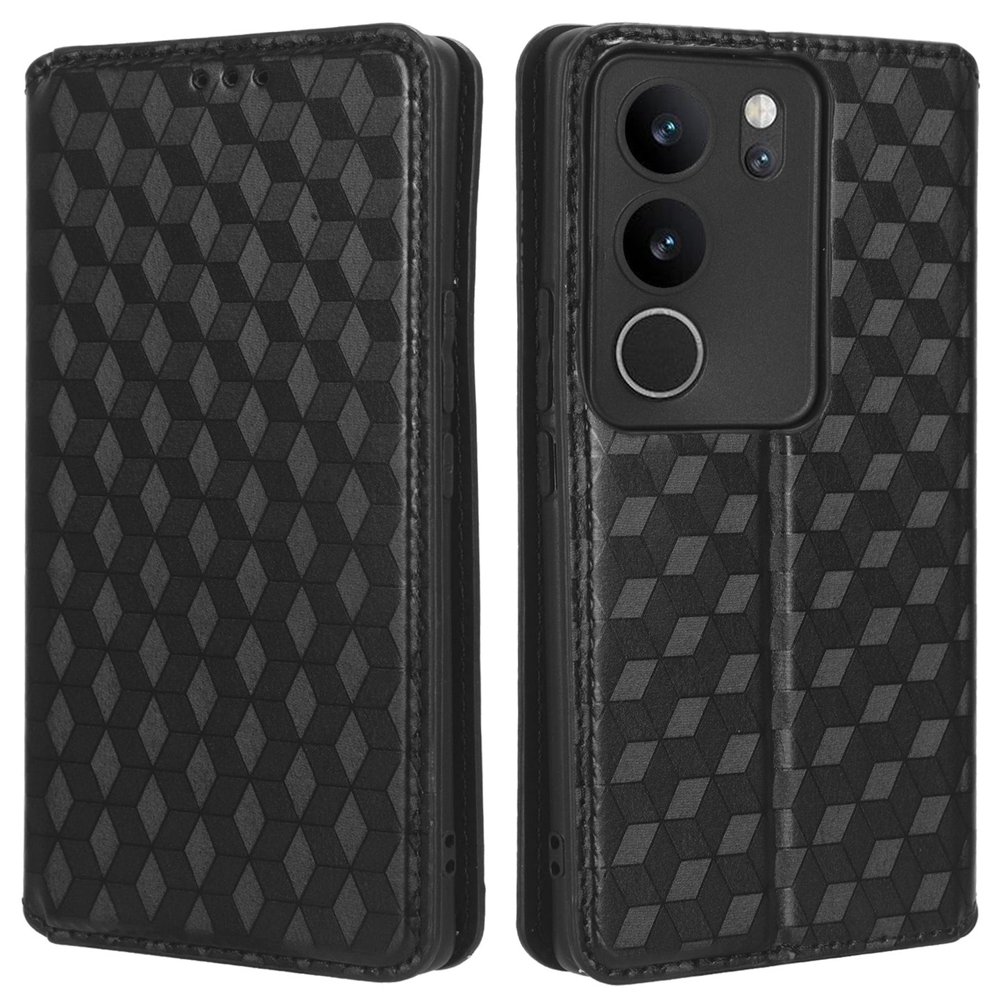 For vivo V29 5G / S17 5G / S17 Pro 5G / S17t 5G Rhombus Imprinted Shell PU Leather Stand Case Shockproof Phone Cover