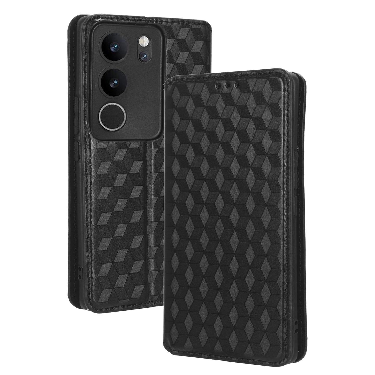 For vivo V29 5G / S17 5G / S17 Pro 5G / S17t 5G Rhombus Imprinted Shell PU Leather Stand Case Shockproof Phone Cover