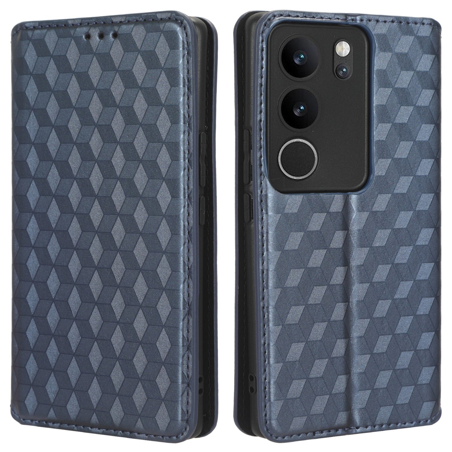 For vivo V29 5G / S17 5G / S17 Pro 5G / S17t 5G Rhombus Imprinted Shell PU Leather Stand Case Shockproof Phone Cover