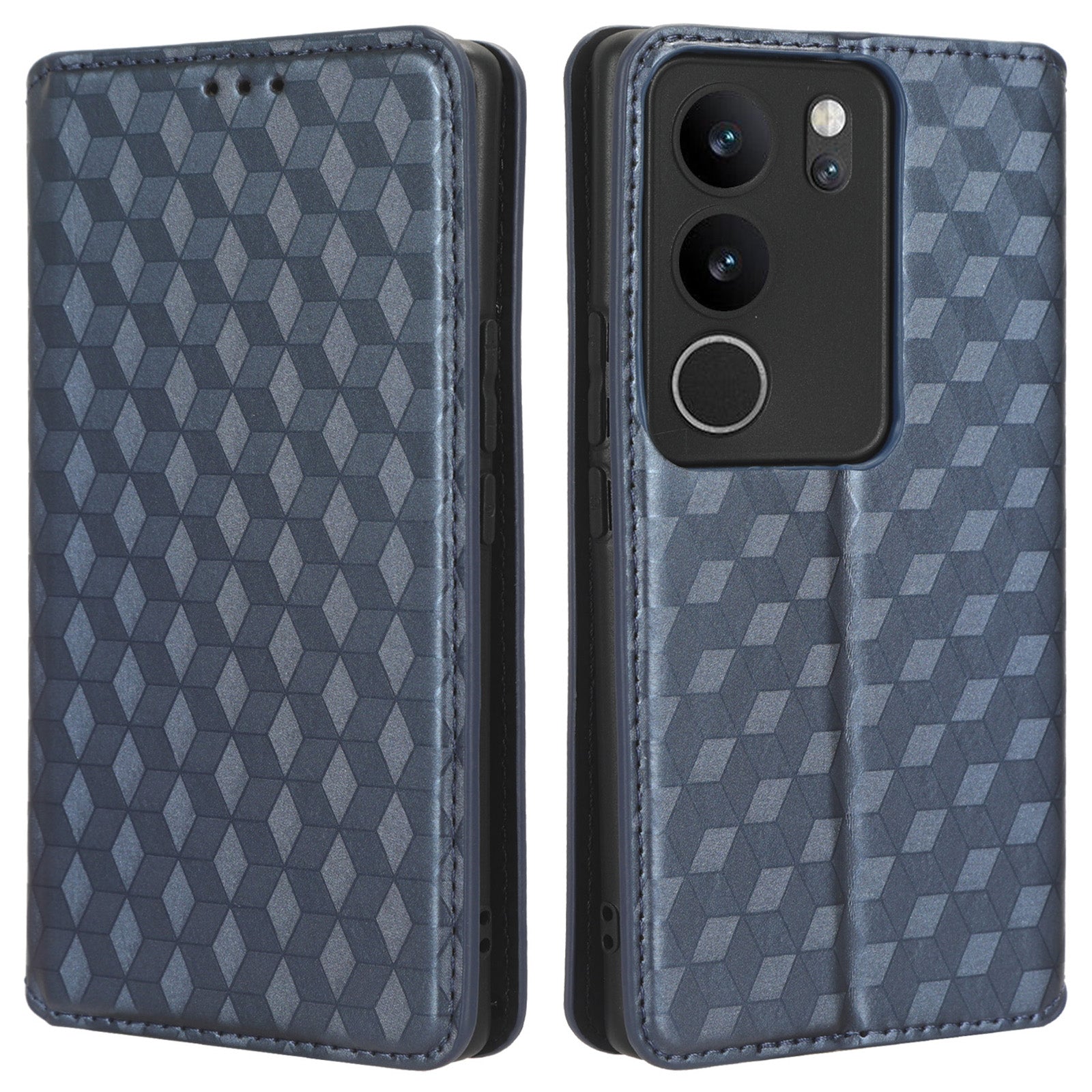 For vivo V29 5G / S17 5G / S17 Pro 5G / S17t 5G Rhombus Imprinted Shell PU Leather Stand Case Shockproof Phone Cover