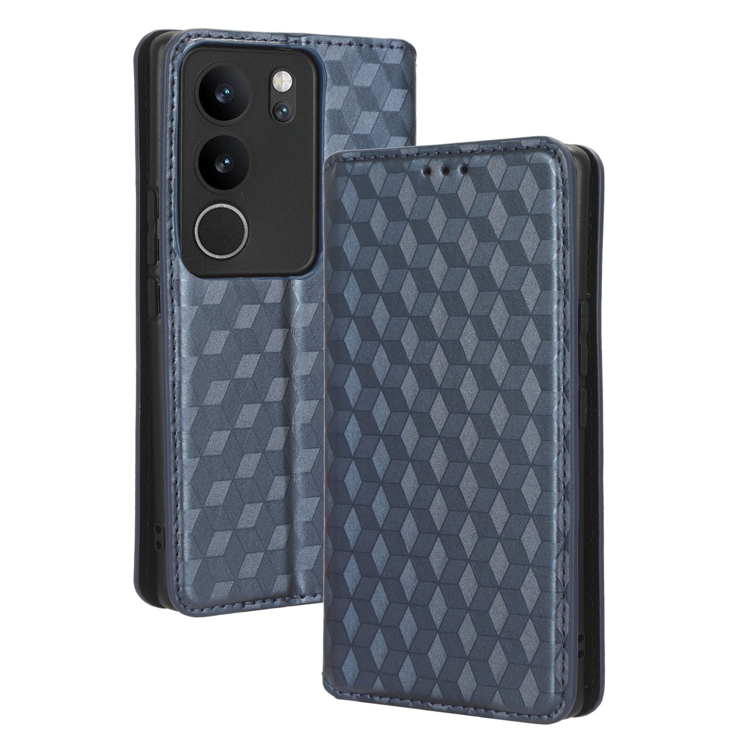 For vivo V29 5G / S17 5G / S17 Pro 5G / S17t 5G Rhombus Imprinted Shell PU Leather Stand Case Shockproof Phone Cover