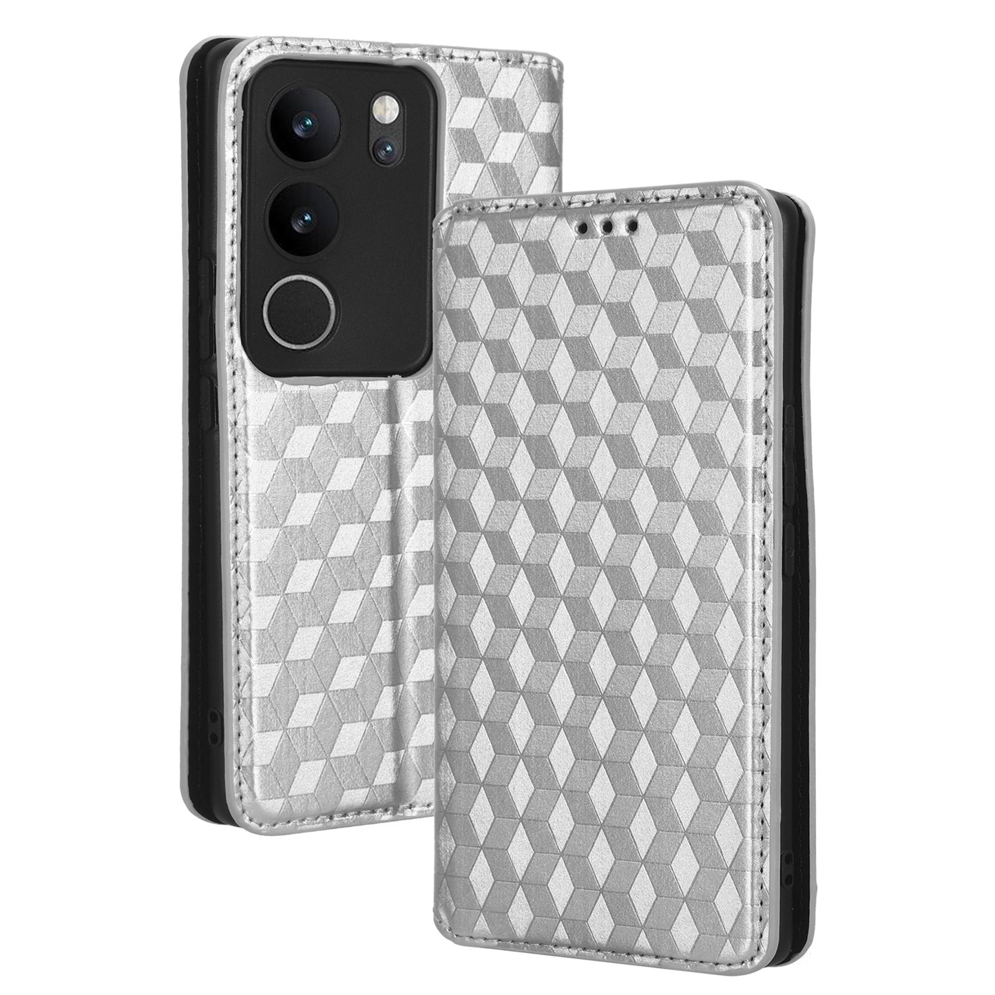 For vivo V29 5G / S17 5G / S17 Pro 5G / S17t 5G Rhombus Imprinted Shell PU Leather Stand Case Shockproof Phone Cover