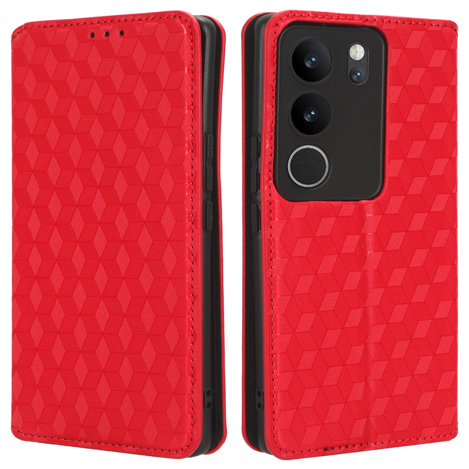 For vivo V29 5G / S17 5G / S17 Pro 5G / S17t 5G Rhombus Imprinted Shell PU Leather Stand Case Shockproof Phone Cover