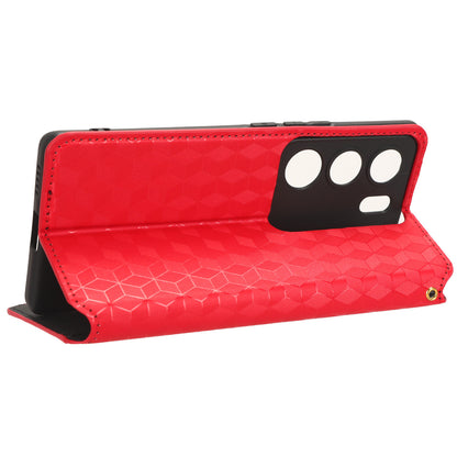 For vivo V29 5G / S17 5G / S17 Pro 5G / S17t 5G Rhombus Imprinted Shell PU Leather Stand Case Shockproof Phone Cover