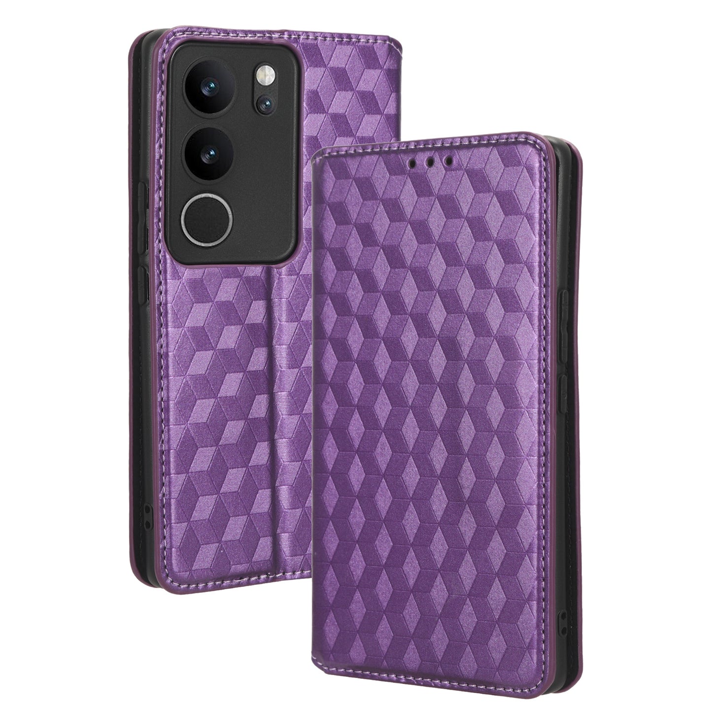 For vivo V29 5G / S17 5G / S17 Pro 5G / S17t 5G Rhombus Imprinted Shell PU Leather Stand Case Shockproof Phone Cover