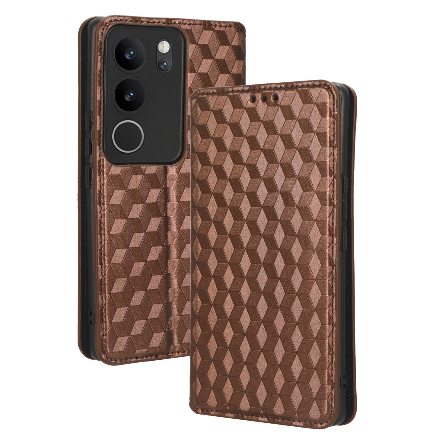 For vivo V29 5G / S17 5G / S17 Pro 5G / S17t 5G Rhombus Imprinted Shell PU Leather Stand Case Shockproof Phone Cover