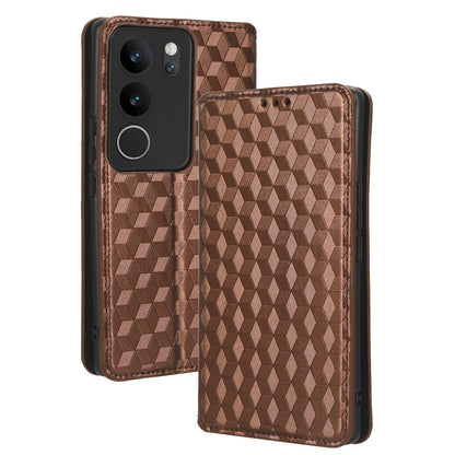 For vivo V29 5G / S17 5G / S17 Pro 5G / S17t 5G Rhombus Imprinted Shell PU Leather Stand Case Shockproof Phone Cover