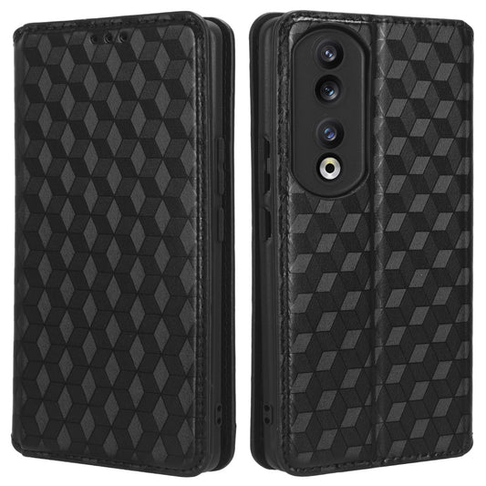 For Honor 90 Phone Case Shockproof Imprinted Rhombus PU Leather Stand Phone Cover