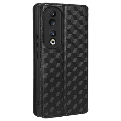 For Honor 90 Pro Anti-Scratch PU Leather Stand Case Shockproof Imprinted Rhombus Phone Cover