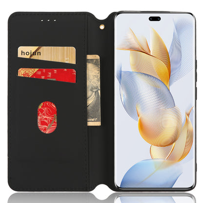 For Honor 90 Pro Anti-Scratch PU Leather Stand Case Shockproof Imprinted Rhombus Phone Cover