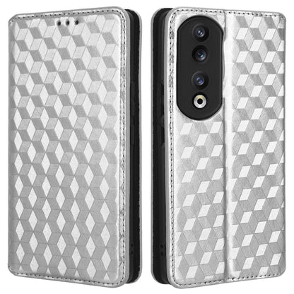 For Honor 90 Pro Anti-Scratch PU Leather Stand Case Shockproof Imprinted Rhombus Phone Cover