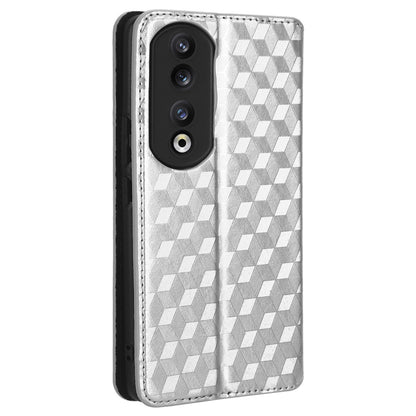For Honor 90 Pro Anti-Scratch PU Leather Stand Case Shockproof Imprinted Rhombus Phone Cover
