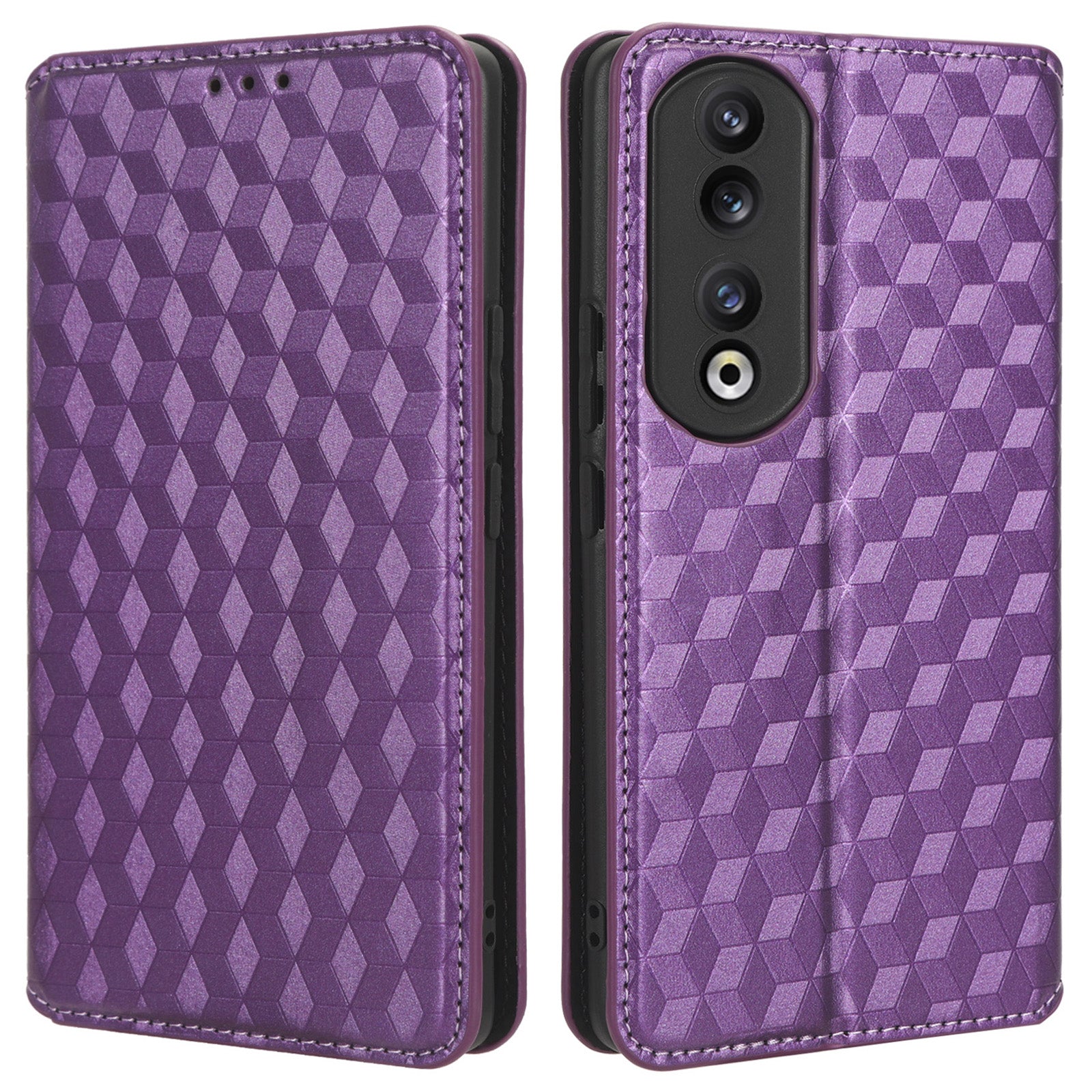 For Honor 90 Pro Anti-Scratch PU Leather Stand Case Shockproof Imprinted Rhombus Phone Cover