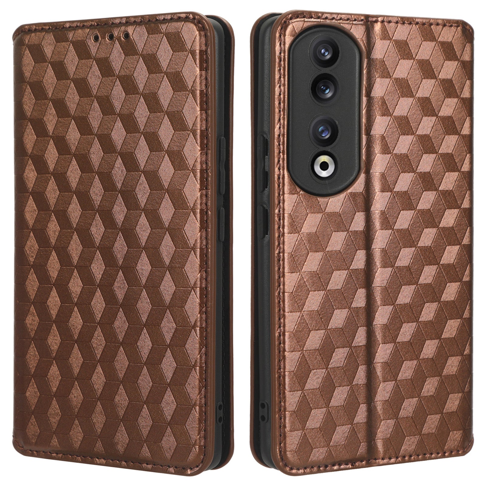 For Honor 90 Pro Anti-Scratch PU Leather Stand Case Shockproof Imprinted Rhombus Phone Cover