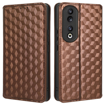 For Honor 90 Pro Anti-Scratch PU Leather Stand Case Shockproof Imprinted Rhombus Phone Cover