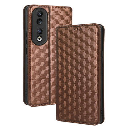For Honor 90 Pro Anti-Scratch PU Leather Stand Case Shockproof Imprinted Rhombus Phone Cover
