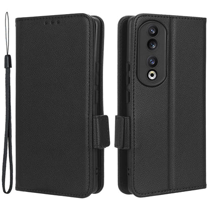 Leather Phone Case for Honor 90 , Wallet Stand Litchi Texture Folio Flip Cell Phone Cover