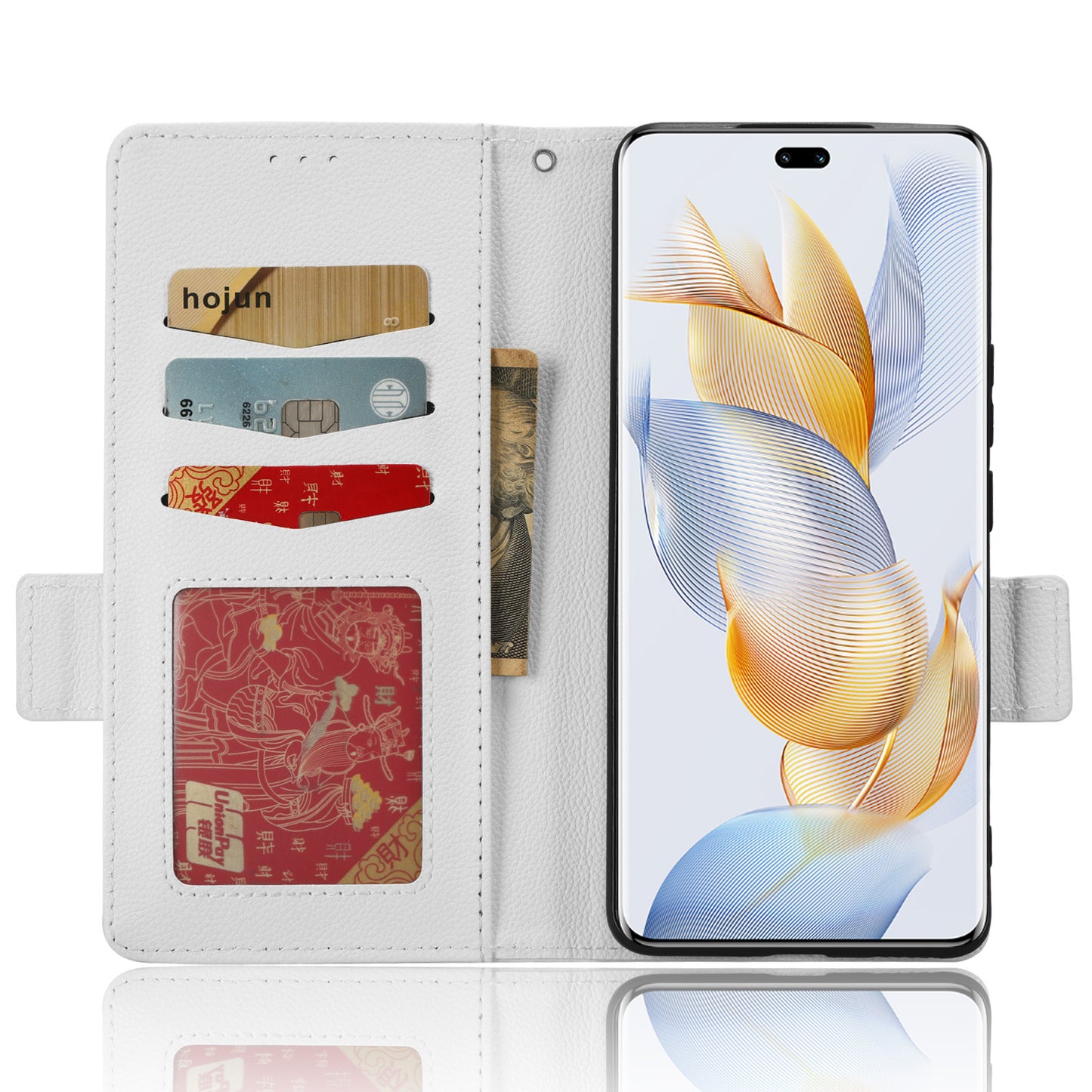 Leather Phone Case for Honor 90 , Wallet Stand Litchi Texture Folio Flip Cell Phone Cover