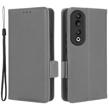 Leather Phone Case for Honor 90 , Wallet Stand Litchi Texture Folio Flip Cell Phone Cover