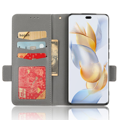 Leather Phone Case for Honor 90 , Wallet Stand Litchi Texture Folio Flip Cell Phone Cover