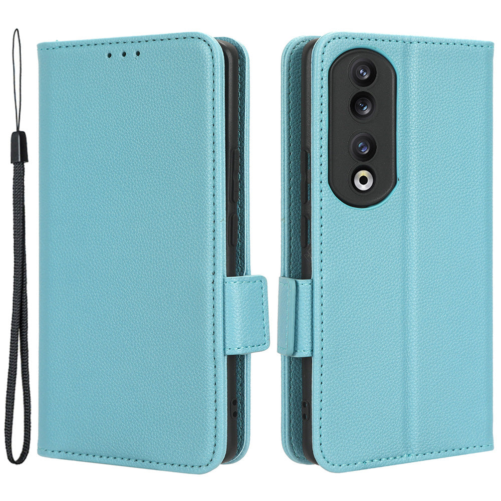 Leather Phone Case for Honor 90 , Wallet Stand Litchi Texture Folio Flip Cell Phone Cover