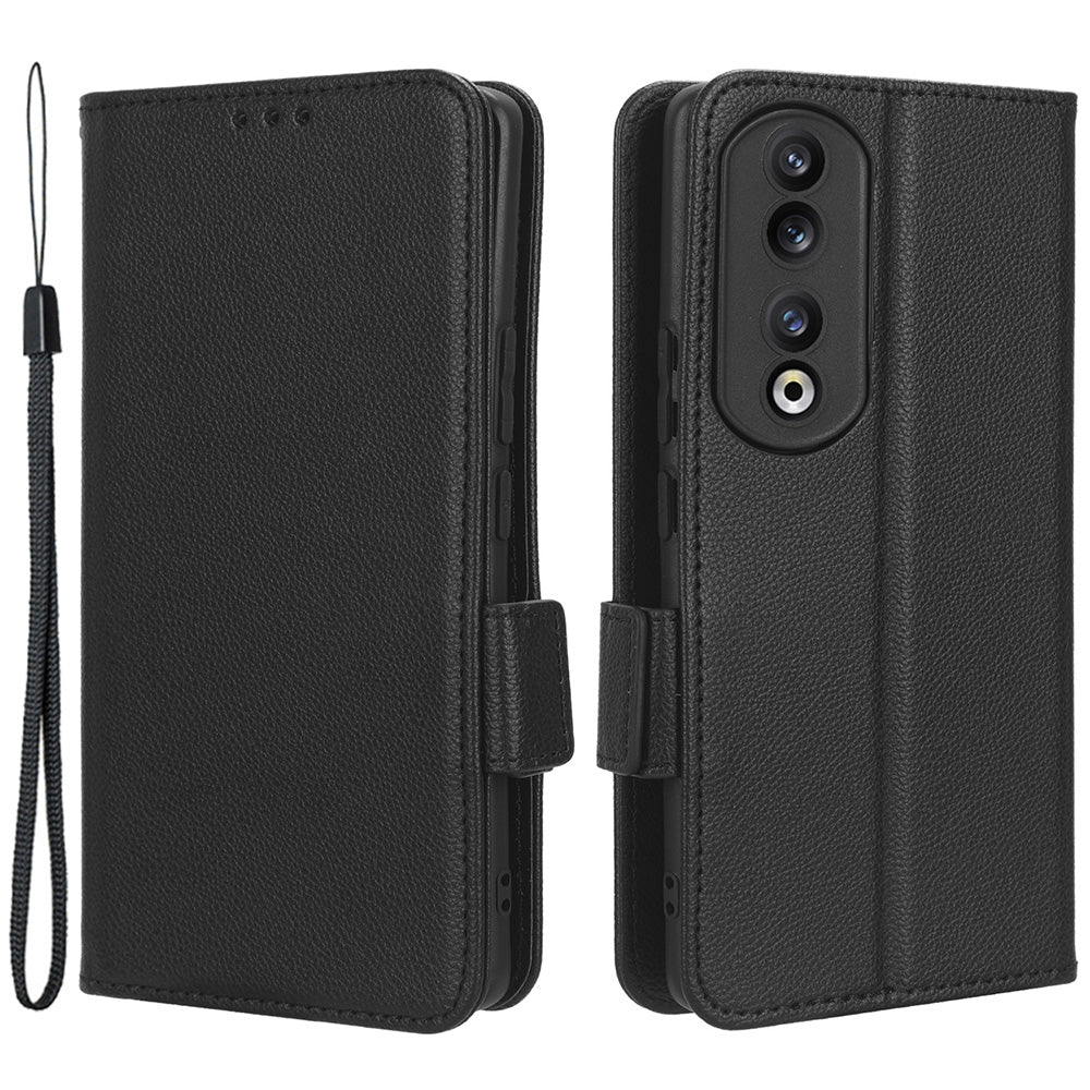 Phone Case for Honor 90 Pro , Litchi Texture Wallet Stand Folio Flip Leather Cell Phone Cover