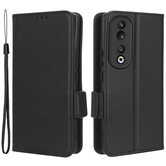 Phone Case for Honor 90 Pro , Litchi Texture Wallet Stand Folio Flip Leather Cell Phone Cover