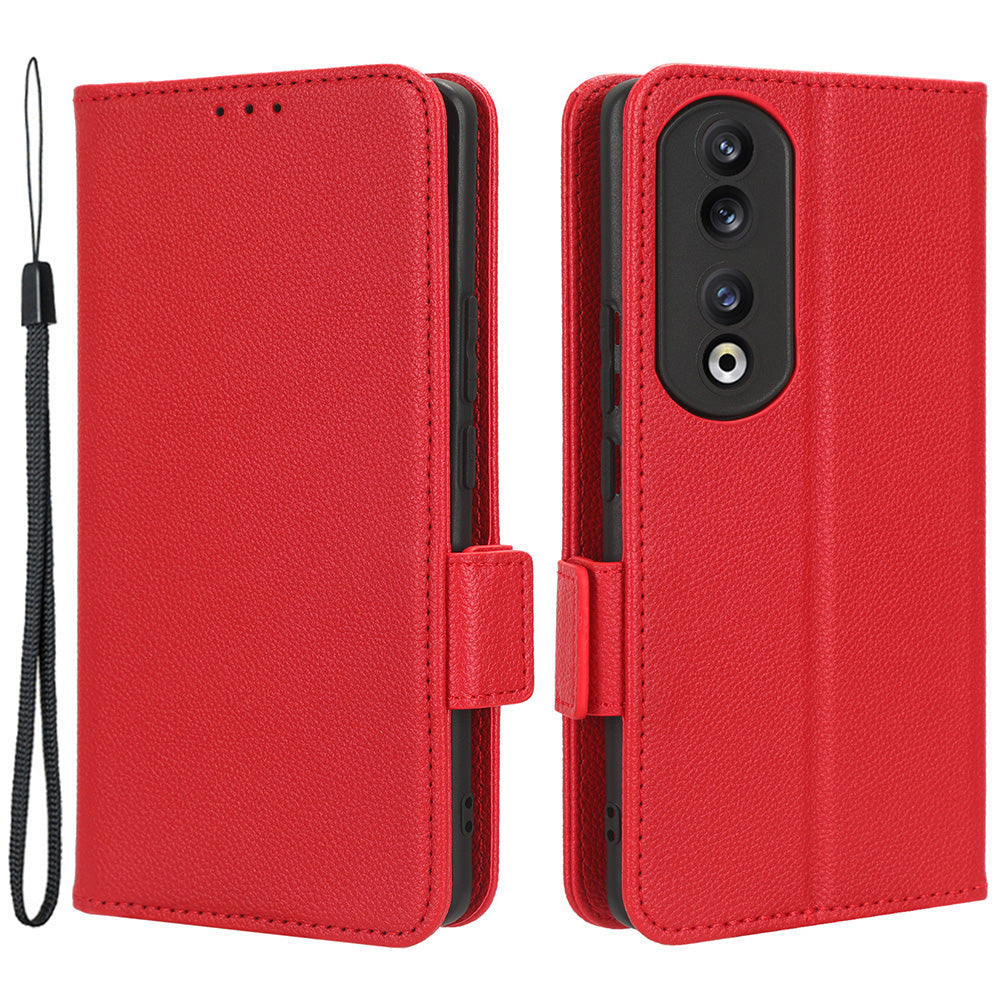 Phone Case for Honor 90 Pro , Litchi Texture Wallet Stand Folio Flip Leather Cell Phone Cover