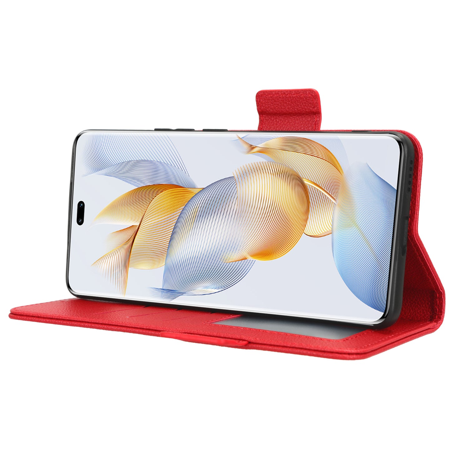 Phone Case for Honor 90 Pro , Litchi Texture Wallet Stand Folio Flip Leather Cell Phone Cover