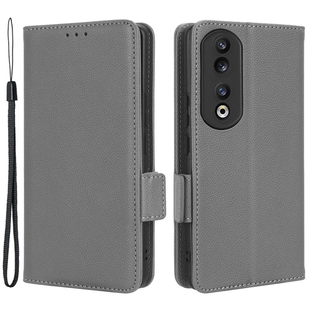 Phone Case for Honor 90 Pro , Litchi Texture Wallet Stand Folio Flip Leather Cell Phone Cover