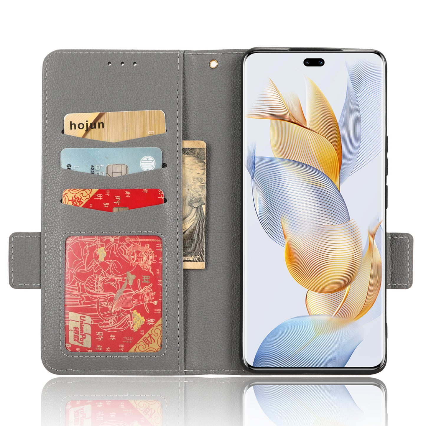 Phone Case for Honor 90 Pro , Litchi Texture Wallet Stand Folio Flip Leather Cell Phone Cover