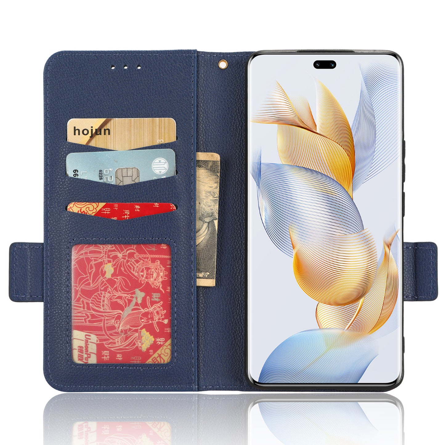 Phone Case for Honor 90 Pro , Litchi Texture Wallet Stand Folio Flip Leather Cell Phone Cover