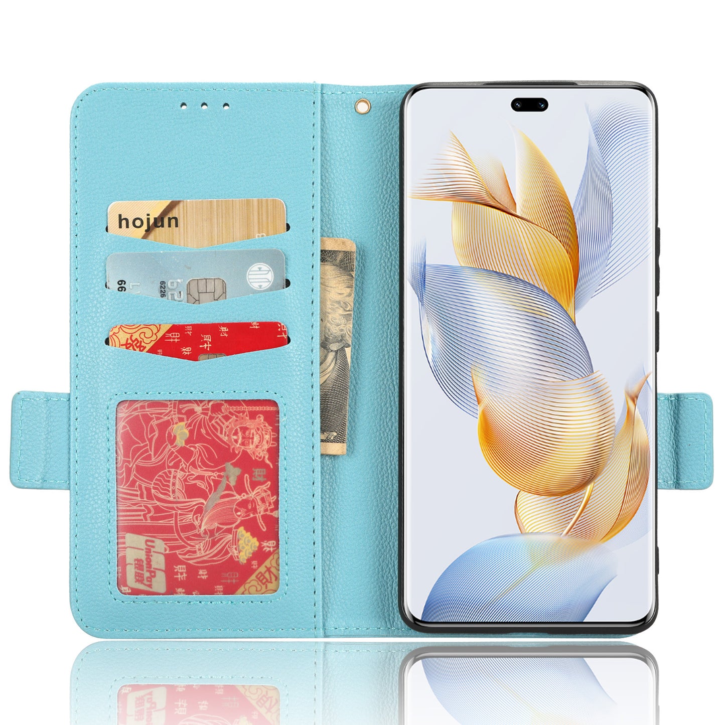 Phone Case for Honor 90 Pro , Litchi Texture Wallet Stand Folio Flip Leather Cell Phone Cover