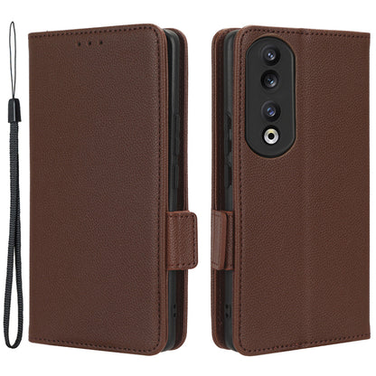 Phone Case for Honor 90 Pro , Litchi Texture Wallet Stand Folio Flip Leather Cell Phone Cover